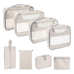 custom prints 9 pieces set extra large polyester compression packing cubes in taupe beige travel luggage organizer