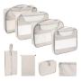 custom prints 9 pieces set extra large polyester compression packing cubes in taupe beige travel luggage organizer