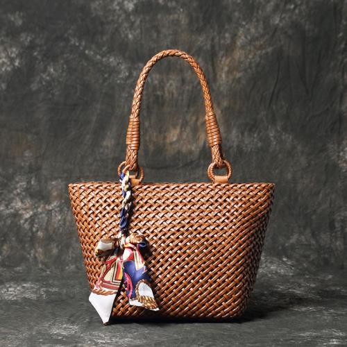 Vintage Summer Beach Woven Genuine Leather Real Cowhide Top Handle Tote Shoulder Bag Crossbody For Women