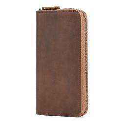Large Capacity Long Wallet for Men Crazy Horse Leather RFID Blocking Wallet Zipper Around Card Holder