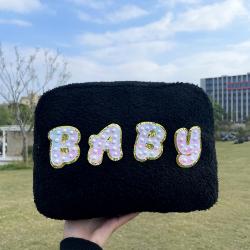 Keymay RTS Stock Winter Soft Teddy Cloth Cosmetic Bag Portable Ladies Travel Zipper Pouches Terry Plush Sherpa Make up Pouches