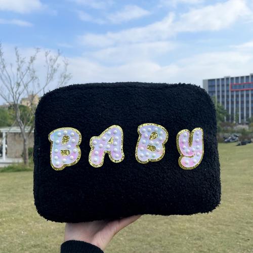 Keymay RTS Stock Winter Soft Teddy Cloth Cosmetic Bag Portable Ladies Travel Zipper Pouches Terry Plush Sherpa Make up Pouches