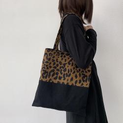 Custom Logo New Leopard Pattern Canvas Bag for Women's Shoulder Large Capacity Tote Bag Student Handbag