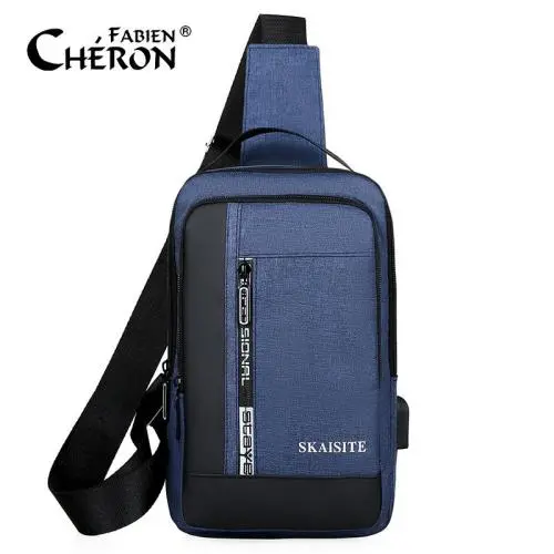 Trendy Fashion Private Label Stylish Business Men Travel Hiking Waterproof Oxford Large Cross Body Chest Messenger Bag With Usb