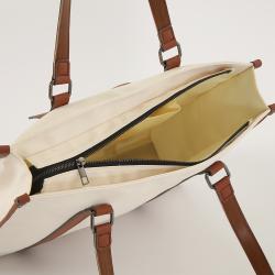 Custom Beige Cream Low MOQ Leather Trim Front Pockets for Women Canvas Personalize Weekender Large Travel Beach Bags and Totes
