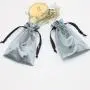 Custom Logo Printed Luxury Gray Satin Pouch Eco-Friendly Drawstring Gift Bag Hair Silk Jewelry Perfume-Customizable Cosmetic