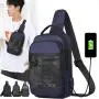 Hot Sale Fashion Designer Luxury Custom Blue Gray Camo Side Men Sling Crossbody Chest Bag With Usb Port Charging