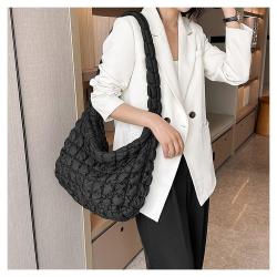 Korean Women's New Folded Cloud Bag Large Capacity Cotton Underarm One Shoulder Handheld Dumpling Bag Portable with Single Strap