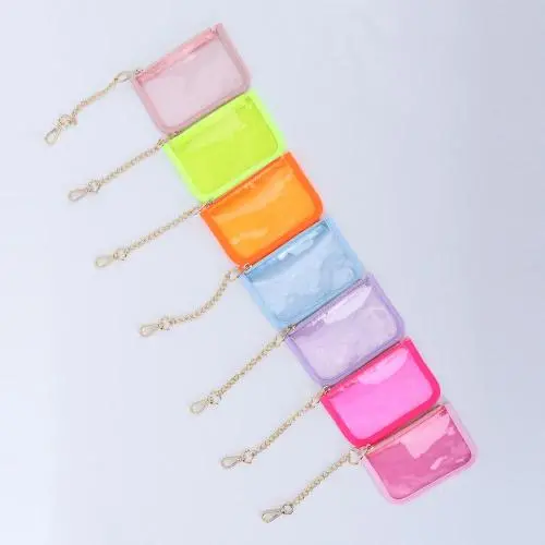 Wholesale Money Changes Wallet ID Card Holder Transparent Clear Mini Bag Keychain Cute Coin Purse with Hook Key Holder