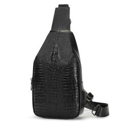 New men's large capacity men's shoulder bags casual crocodile pattern soft PU leather chest bag for men 2024