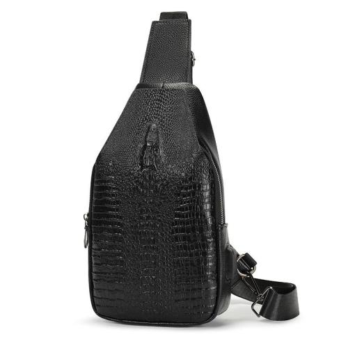 New men's large capacity men's shoulder bags casual crocodile pattern soft PU leather chest bag for men 2024