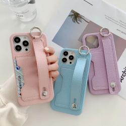Luxury Leather Mobile Phone Back Cover Cases With Atm Credit Card Holder Slot Pocket Hand Finger Strap For Iphone 13 14 Pro Max