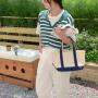 Modern Color Contrast Design Canvas Tote Bag Ladies Fashion Handbags Leisure Hand Bags Cheap Cotton Canvas Tote Bag