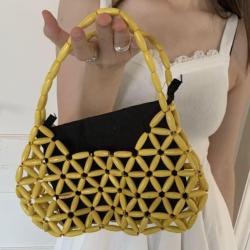 Special Women Handbags Wooden Bead Purse Ladies Casual Shoulder Crossbody Handbags Bucket Clutch Bag Wholesale