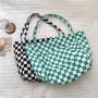 Wholesale reusable women's leisure soft new shopping shoulder bag popular canvas bag large capacity black white check tote bag