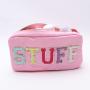 Hot selling Low MOQ Stock Nylon Waterproof Makeup Organizer Pouch Portable Zipper Travel Custom Logo Embroidery Cosmetic Bag