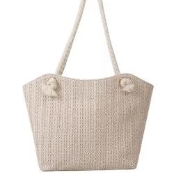 2024 New summer style women's straw bag thick string large capacity tote bag simple seaside beach handbag for women