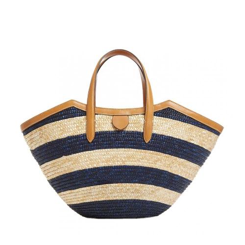 Summer Large Straw Rafia Women Tote Bags Summer Vacation Beach Bags Woven With Vegan Leather Custom Logo Fashion Womens Handbags