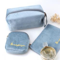 Custom Logo Printing Velvet Zipper Makeup Case Luxury Travel Cosmetic Brush Packing Portable Makeup Storage Bag
