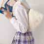 Autumn Winter Korean Soft Plush Portable Handbags Ins Retro Pearl Chain Small Square Bag Single Shoulder Texture Bucket Bag