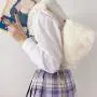 Autumn Winter Korean Soft Plush Portable Handbags Ins Retro Pearl Chain Small Square Bag Single Shoulder Texture Bucket Bag