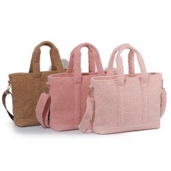 Black Pink Brown Big Capacity Plush Messenger Shoulder Shopping Storage Tote  Bag Teddy Young Ladies Tote Handbags For Women