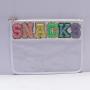 Keymay Transparent Pvc Flat Lay Makeup Bag Travel Snacks Bag Personalized Chenille Letter Cosmetic Bag Clear Pouch With Patches