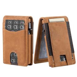 Men pop up wallet metal and leather rfid blocking wallet