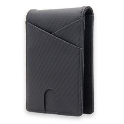 rfid blocking genuine leather carbon fiber wallet with strap men's thin bifold wallet with metal money clip