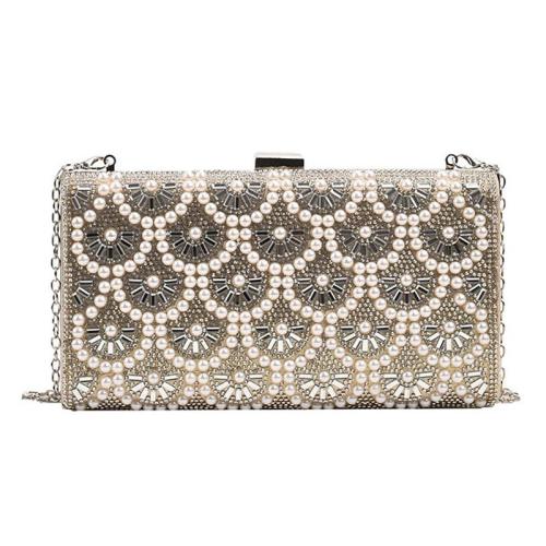 HR517 Clutch Bags for Women Luxury Wedding Vintage PU Simple Chain One Shoulder Fashion Rhinestone Bag Shiny Style Square Bag