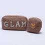 Keymay DIY GLAM STUFF MAMA SNACKS Embroidery Chenille Letter Patches Teddy Make Up Pouch Makeup Storage Bag Cosmetic Travel Bag