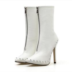 Women High Heel Ankle Boots Pointed Toe Rivets Studs Booties Stiletto Lady Dress Short Boots Zipper Sexy Booties