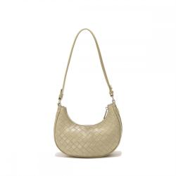 2024 OEM Luxury Designer Single Handle Woven Shoulder Bag Handmade Vegan Leather Lined Custom Logo Women's Pillow moon Shape