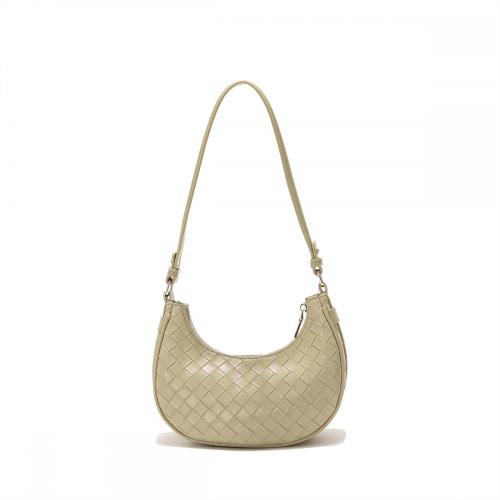 2024 OEM Luxury Designer Single Handle Woven Shoulder Bag Handmade Vegan Leather Lined Custom Logo Women's Pillow moon Shape
