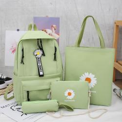 2024 Little Daisy Girl Customs Backpack Canvas Schoolbag Junior High School Student Backpack Simple 4-in-1 Set Bag