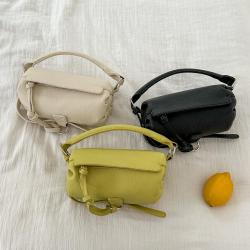 New Design Korean PU Soft Leather Pleated Hand Bag Female Fashion Candy Color Mini Clutch Bag Cylinder Handbag
