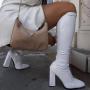 Western Popular Style Patent Leather Upper Women Square Toe Knee High Boots Side Zipper Chunky High Heel Boots For Women