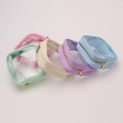 Keymay Multicolor Small Nylon Clear Pouch Portable Organizer Toiletry Bag Transparent Waterproof Cosmetic Bags With Zipper