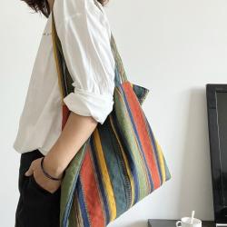 ZR726 Environmentally Friendly Shopping Bag Retro Cotton And Hemp Stripe Fashion Handbag Simple Versatile Shoulder Tote Life Bag