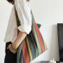 ZR726 Environmentally Friendly Shopping Bag Retro Cotton And Hemp Stripe Fashion Handbag Simple Versatile Shoulder Tote Life Bag