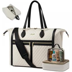 LOVEVOOK large capacity quilted luxury Carry on Overnight Bag with Toiletry Bag for women weekender travel luggage duffel bags