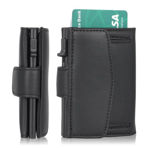 Factory wholesale metal card holder wallet leather pop up wallet aluminum credit card holder