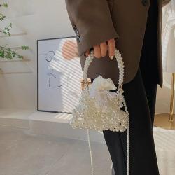 Women's new fashionable pearl bow single shoulder crossbody bag