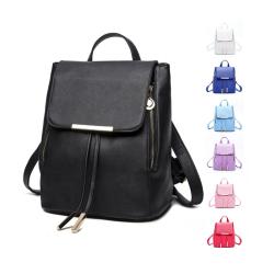 Factory Wholesale Fashion Ladies School Bags Double Zipper Drawstring PU Leather Backpack Women