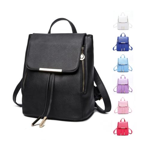 Factory Wholesale Fashion Ladies School Bags Double Zipper Drawstring PU Leather Backpack Women