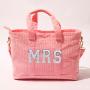 Keymay Low MOQ RTS DIY Chenille Letter Patches Fashion Cute Girls Travel Bag Corduroy Handbag Large Personalised Pink Tote Bag