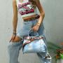 top product fashion ladies bag playful personality women handbag with belt punk jeans tote bag rivet shoulder bag factory 33 cm