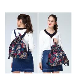 Nylon travel drawstring backpack waterproof folding storage sports fitness bundle pocket bag