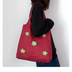 Custom Logo Women's Flower Canvas Bag Fashion Logo Shoulder Bag Handbag Student minimalist Travel Tote Shopping Bag