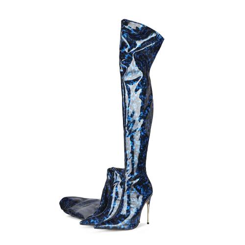 2021 Fashion Design Autumn Stiletto Heels Patent Leather Back Zipper Sexy Pointed Toe Over The Knee Thigh High Boots For Women